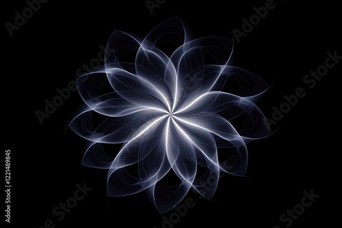 Geometric art: Symmetrical mandala-like design with thin, white lines