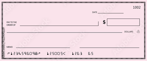 Red Bank check, vector blank money cheque, checkbook template with guilloche pattern and fields. Currency payment coupon, money check background