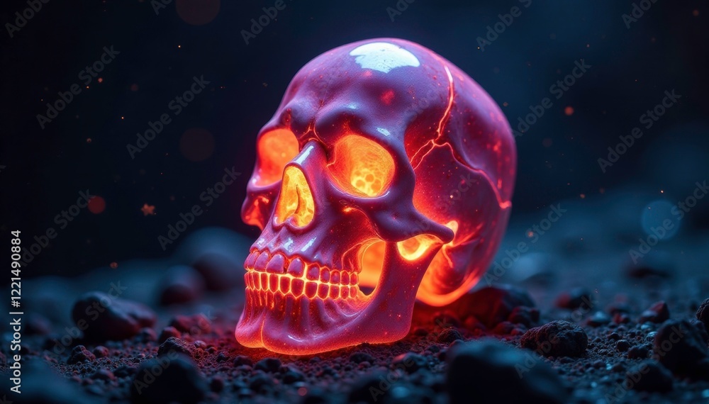 Glowing crystal skull shines with an inner light source, glowing, shine Glowing crystal skull shines with an inner light source, glowing, shine