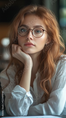 Wallpaper Mural Female entrepreneur analyzing business concerns document with thoughtful expression in modern office setting Torontodigital.ca