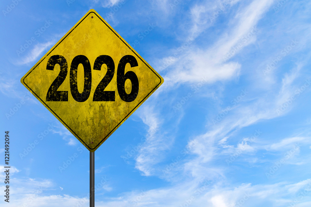 2026 Metal signpost with yellow dirty road sign. Image of a signpost pointing in the direction of the year 2026 2026 Metal signpost with yellow dirty road sign. Image of a signpost pointing in the direction of the year 2026