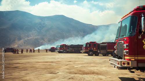 Metro city firefighter trucks. Emergency firefighter ambulance truck for fire control department. Wildfire, fire safety and fire drill trucks. Fire emergency response trucks. Fire department trucking 
