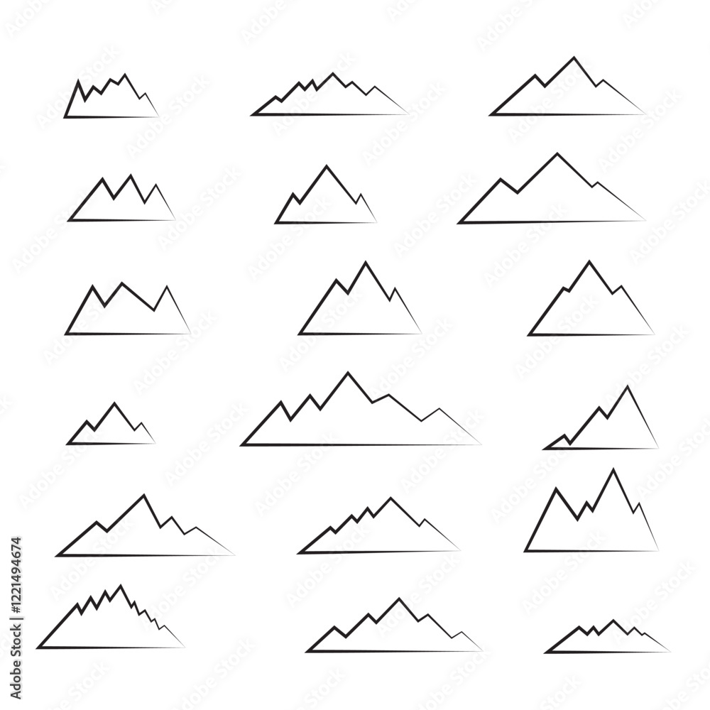 Mountain Line Art Set - Peak, Summit, Landscape, Nature, Vector Graphics Mountain Line Art Set - Peak, Summit, Landscape, Nature, Vector Graphics