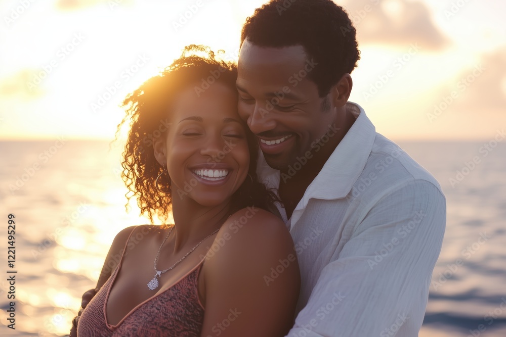 Fototapeta premium Warm and intimate yacht scene with a smiling couple