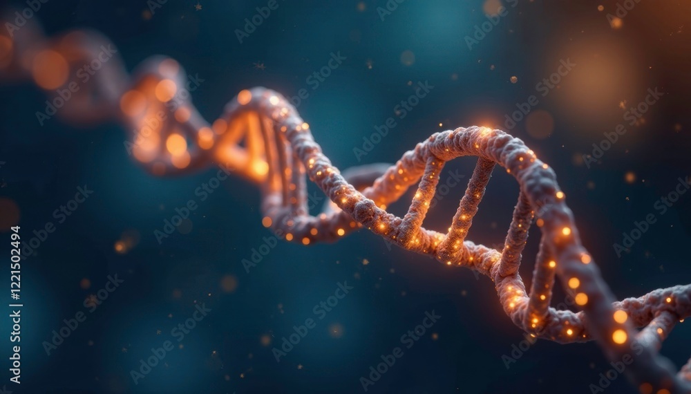 Glowing golden pathways resembling DNA double helix on blue background, genetic, DNA Glowing golden pathways resembling DNA double helix on blue background, genetic, DNA