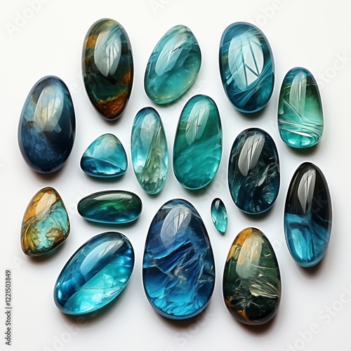 Intricate watercolor chrysocolla gemstone collection design for art prints and decor
