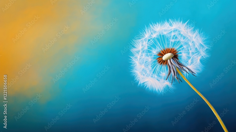 Fototapeta premium Dandelion seed dispersal action nature setting close-up view vibrant background