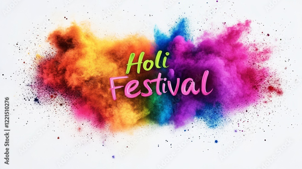 Vibrant holi powder exploding against a white background creates a festive atmosphere, celebrating the joyful spirit of the holi festival with an explosion of colors