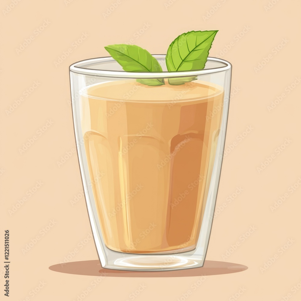 A refreshing glass of orange juice garnished with a green leaf A refreshing glass of orange juice garnished with a green leaf
