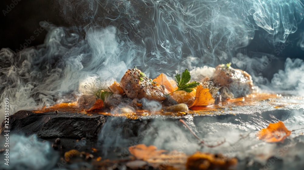 Gourmet Food with Steam Rising from Hot Dish