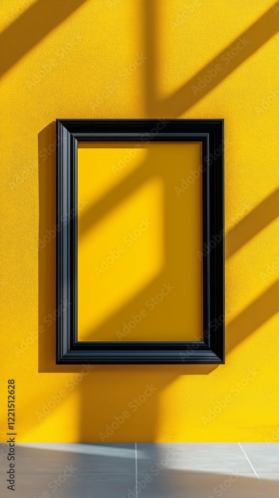 Modern interior design concept with isolated instant picture frame on sunny yellow wall background Modern interior design concept with isolated instant picture frame on sunny yellow wall background