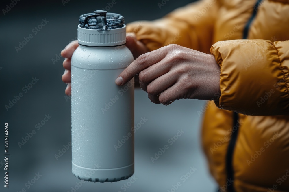 Obraz premium A person holding a water bottle, perfect for health and wellness concepts, fitness routines or outdoor activities