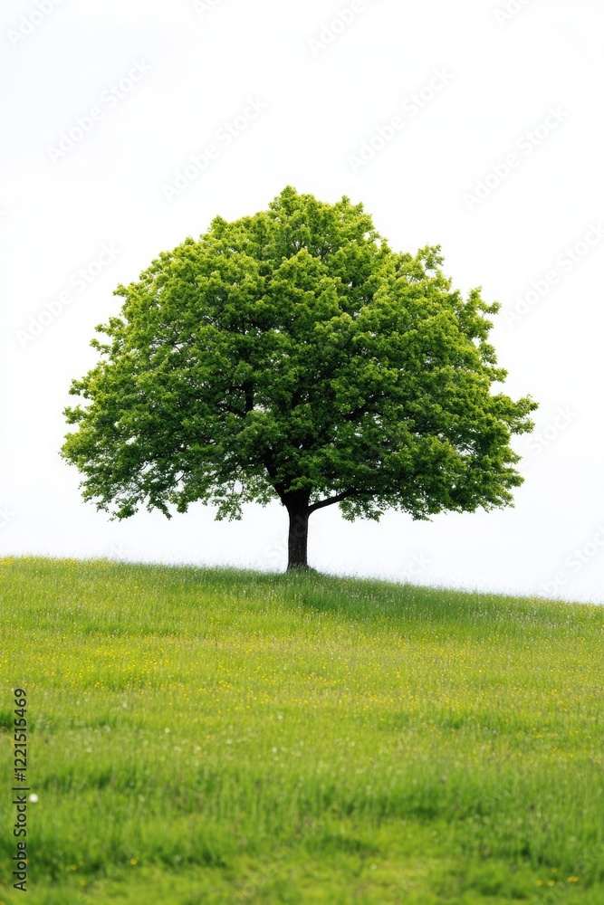 Isolated Green Linden Tree on White Background - Nature's Singular Beauty Isolated Green Linden Tree on White Background - Nature's Singular Beauty