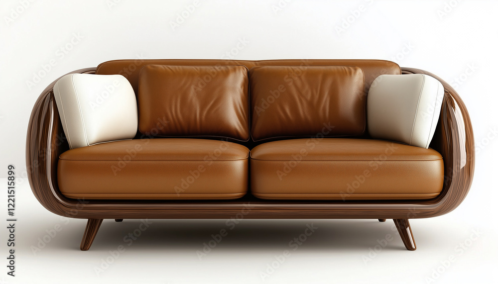 Modern sofa design showcasing luxurious colors and elegant style against a white background in hyper realistic detail Modern sofa design showcasing luxurious colors and elegant style against a white background in hyper realistic detail
