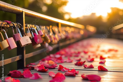 Love eternalized – bridge with countless locks in warm light photo