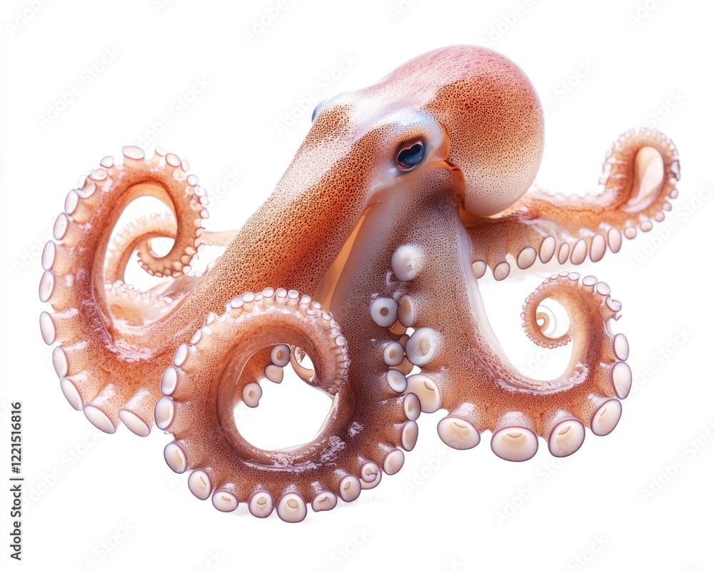 Isolated Fresh Squid on White Background - Closeup of Sea Delicacy with Ink and Meat Features Isolated Fresh Squid on White Background - Closeup of Sea Delicacy with Ink and Meat Features