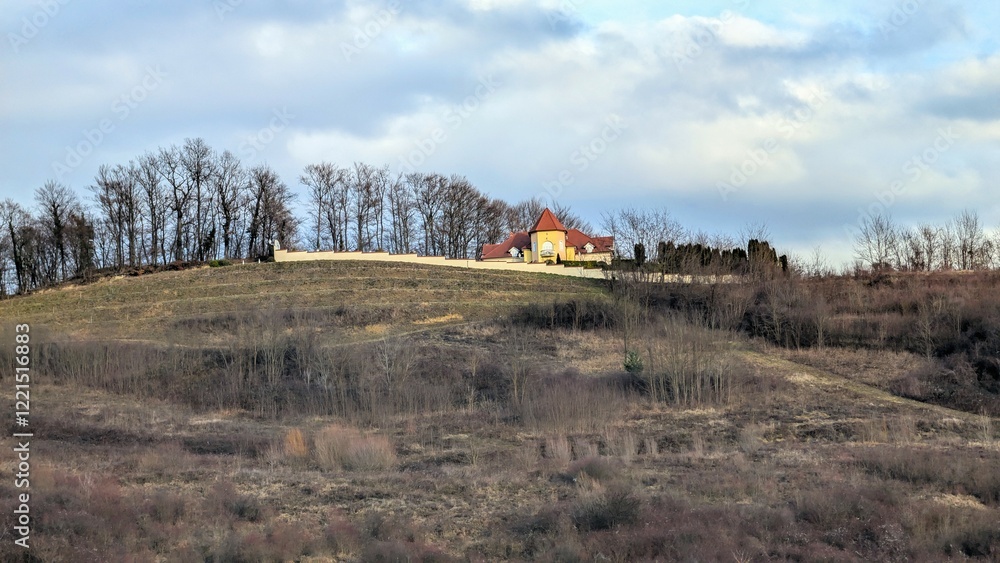 Beautiful landscape scenery, countryside at Croatia, county Hrvatsko zagorje, nature and mountains background