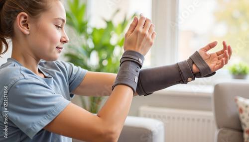 Young person managing juvenile arthritis symptoms in home setting, resilience