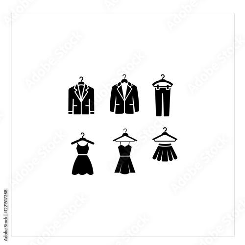 Collection of Formal and Casual Apparel Icons on Hangers