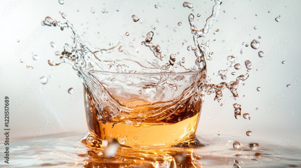 Splashing Whiskey in Glass with Golden Glow Splashing Whiskey in Glass with Golden Glow