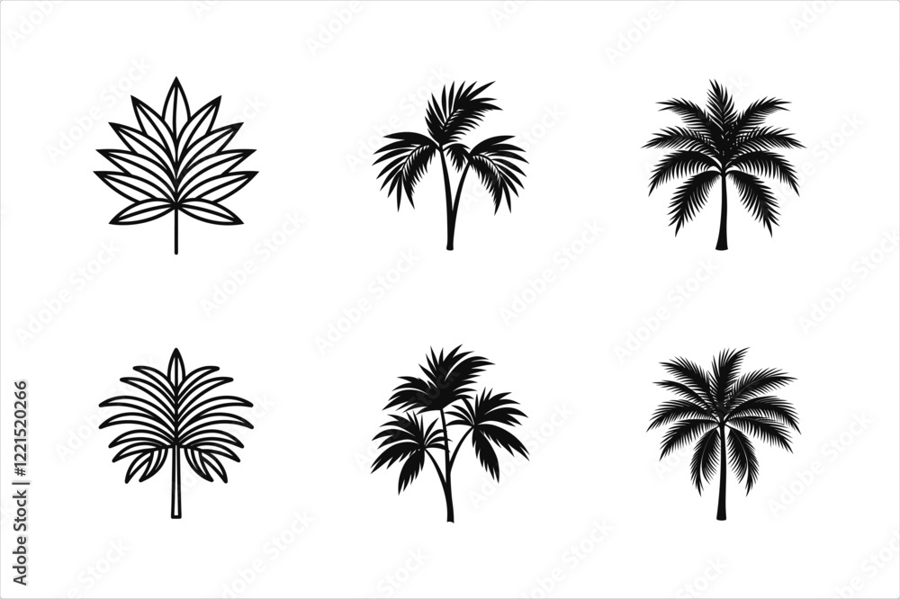 Obraz premium Beautiful Palm Tree Leaf Icons Silhouette Vector Illustration