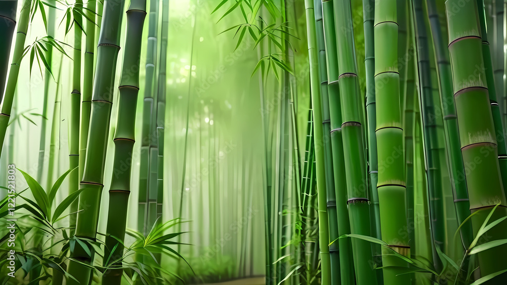 Obraz premium 竹, 竹林, 自然, 自然の風景, 禅の雰囲気, 緑豊か, 静けさ, 日本庭園, 東洋美学, 水の反射, 瞑想, バランス, 調和, 熱帯植物