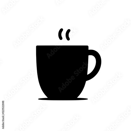 Hot Beverage Icon: A simple yet elegant silhouette of a steaming mug on a saucer, perfect for representing coffee, tea, or hot chocolate in menus, websites, or app designs.