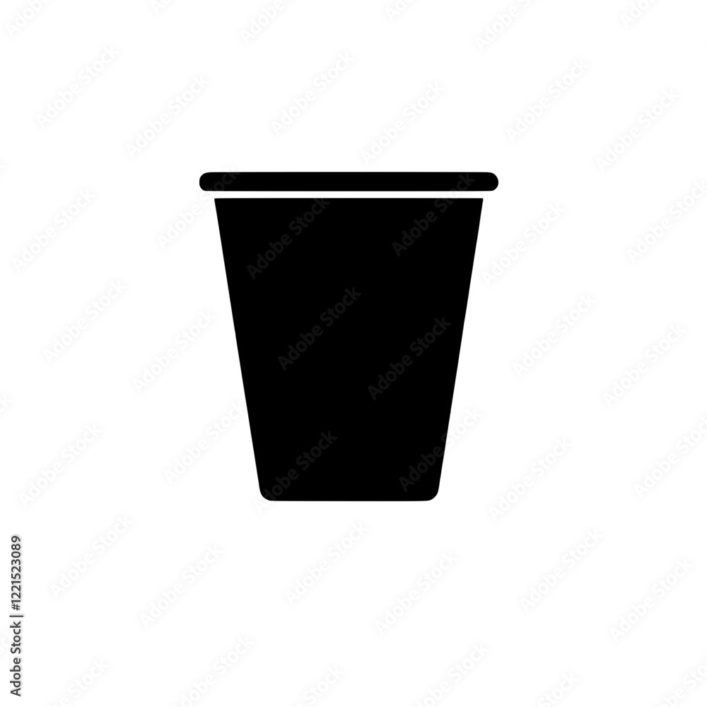 Simple Black Disposable Cup Icon: An isolated, minimalist silhouette of a single, standard disposable cup, perfect for branding, design elements, and graphic projects. Simple Black Disposable Cup Icon: An isolated, minimalist silhouette of a single, standard disposable cup, perfect for branding, design elements, and graphic projects.