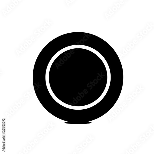 Empty Plate Icon: A simple, minimalist black and white icon of an empty plate, perfect for restaurant menus, food blogs, or any culinary-themed project.  