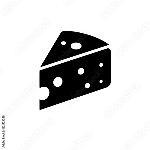 Cheese Wedge Icon: A simple yet striking vector icon of a wedge of cheese, featuring distinct holes, perfect for menus, culinary websites, or cheese-related designs. 
