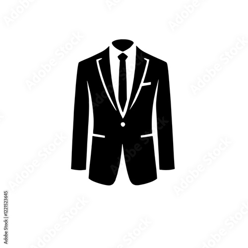 Suit and Tie Icon: A simple yet elegant silhouette of a suit and tie, conveying professionalism, sophistication, and formality. Perfect for presentations, websites, and social media. 