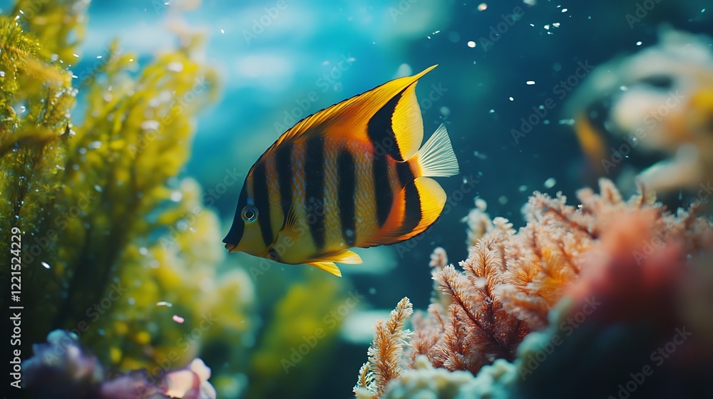 Fototapeta premium Coral reef painting vibrant tropical colorful underwater marine life sunlight paradise