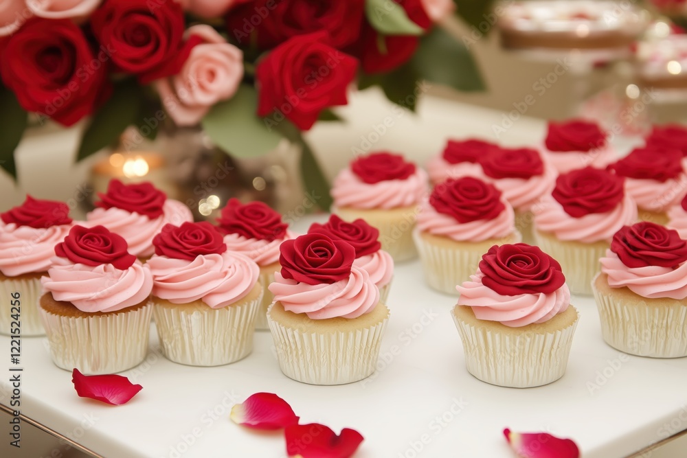 Valentine cupcakes with colorful frosting and artistic roses Valentine cupcakes with colorful frosting and artistic roses