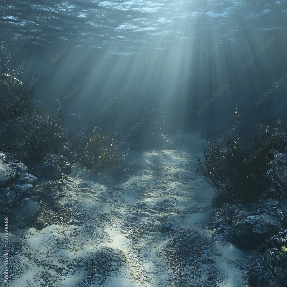 Fototapeta premium Sunlight shining through ocean water creating beautiful underwater wallpaper scene