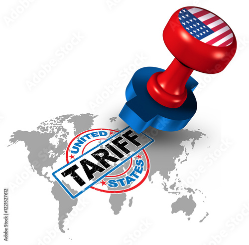 фотографія Global United States tariff as international tariffs as a taxation excise tax stamp as an economic trade dispute over import and exports as world trade protectionism