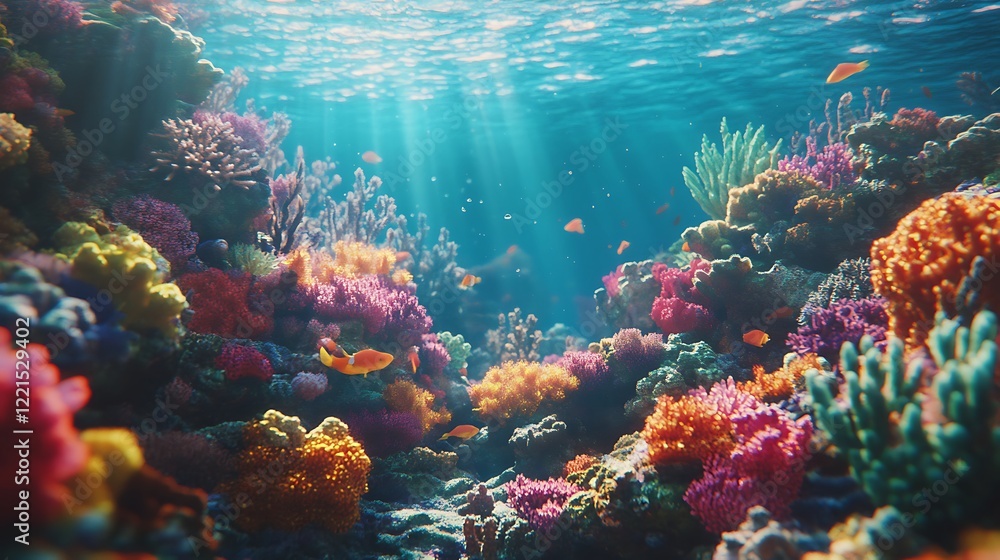 Fototapeta premium Vibrant coral reef painting tropical underwater marine ecosystem colorful biodiversity paradise