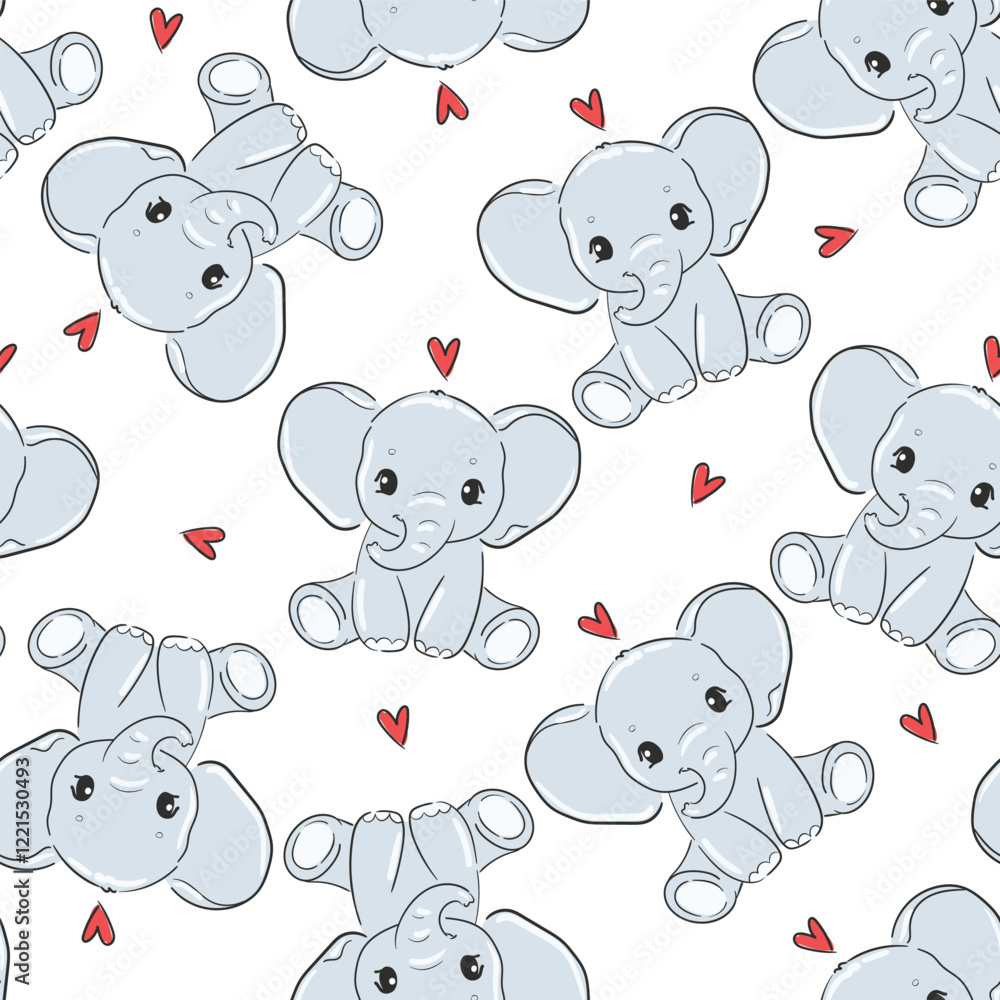 Obraz premium seamless pattern with Hand Drawn cute elephant vector illustration
