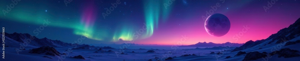 Fototapeta premium Glowing Martian night sky with stars and aurora, Stars, Night, Sky