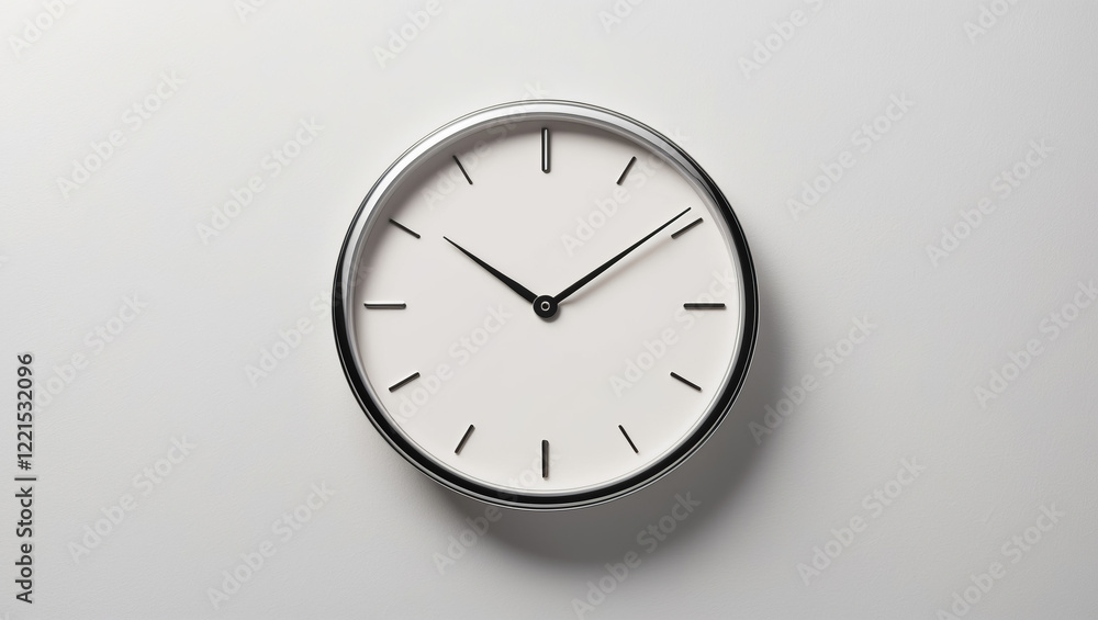 Simple wall clock in modern design displaying the time clearly and elegantly against a plain background Simple wall clock in modern design displaying the time clearly and elegantly against a plain background