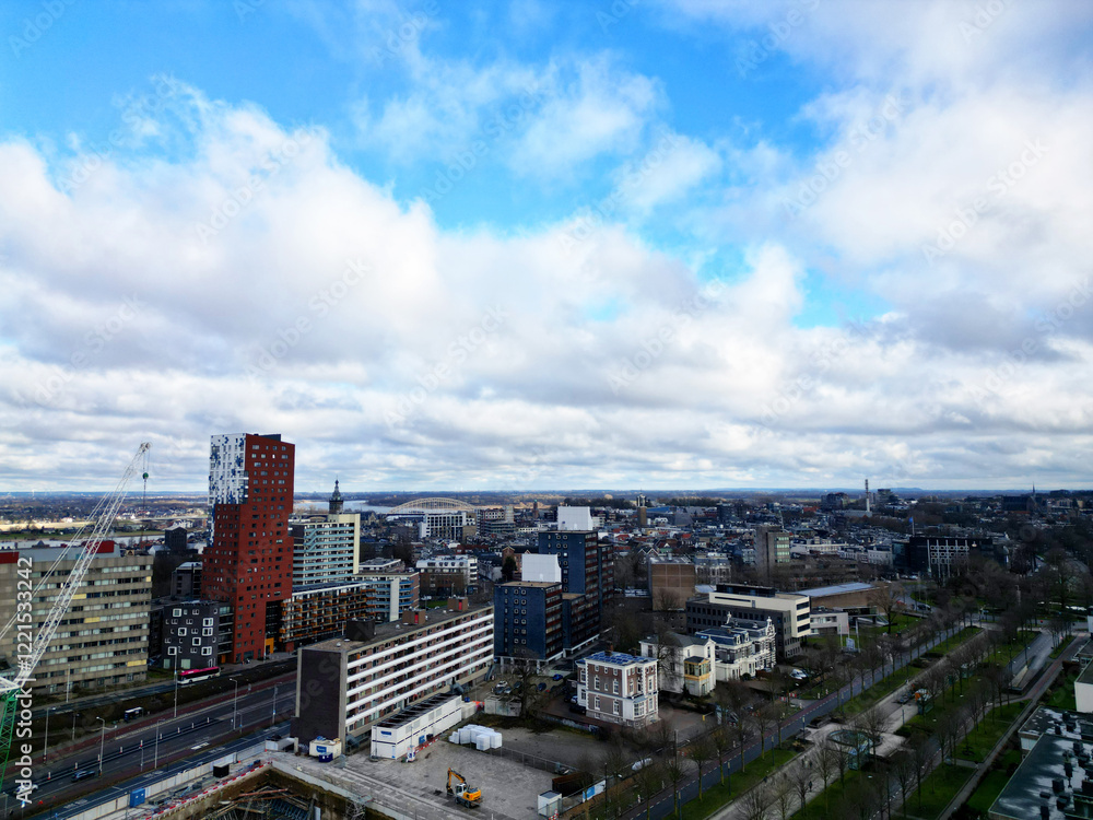 Fototapeta premium Nijmegen Central District Aerial Shot.