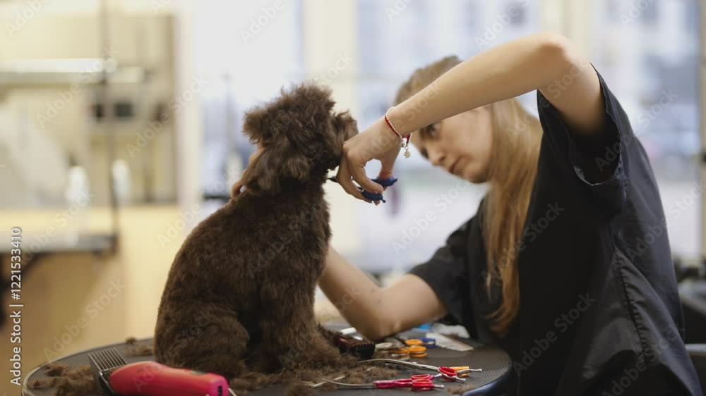 Professional grooming session for a small dog at a local salon Professional grooming session for a small dog at a local salon