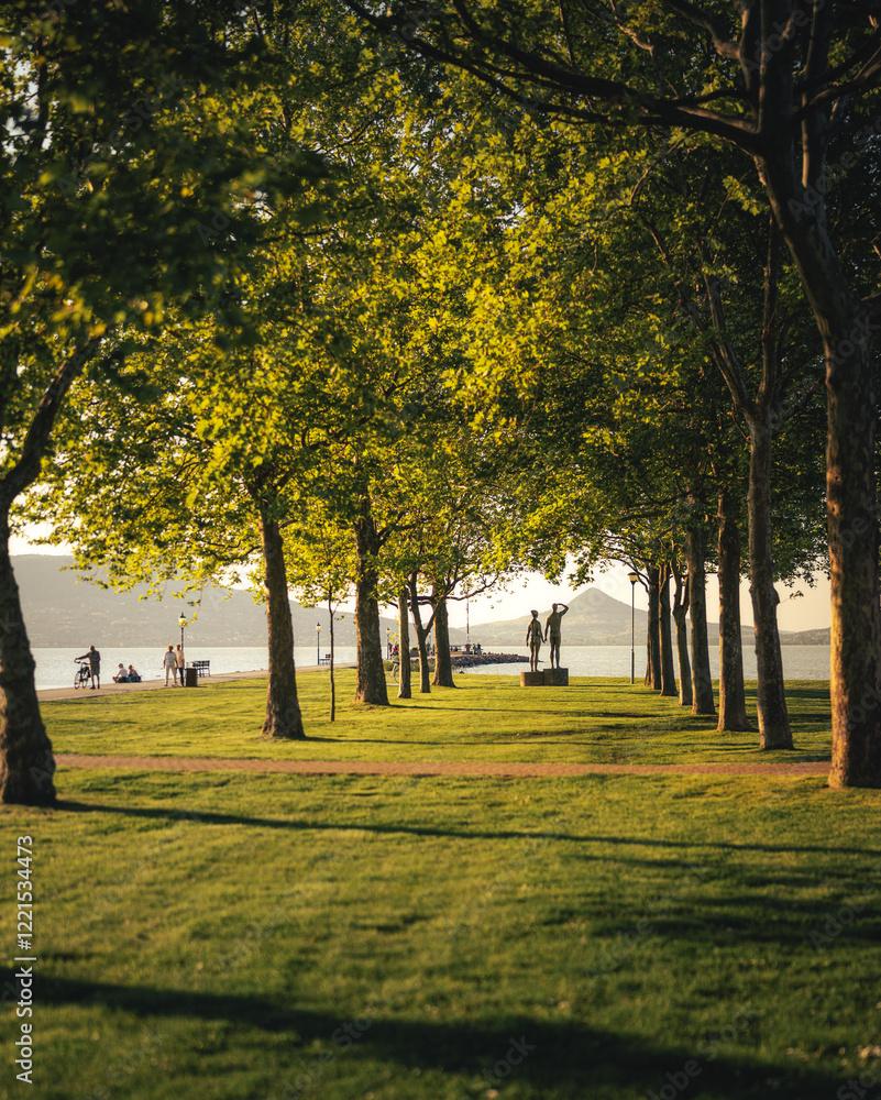 Lovely promenade of trees at Fonyód, lake Balaton