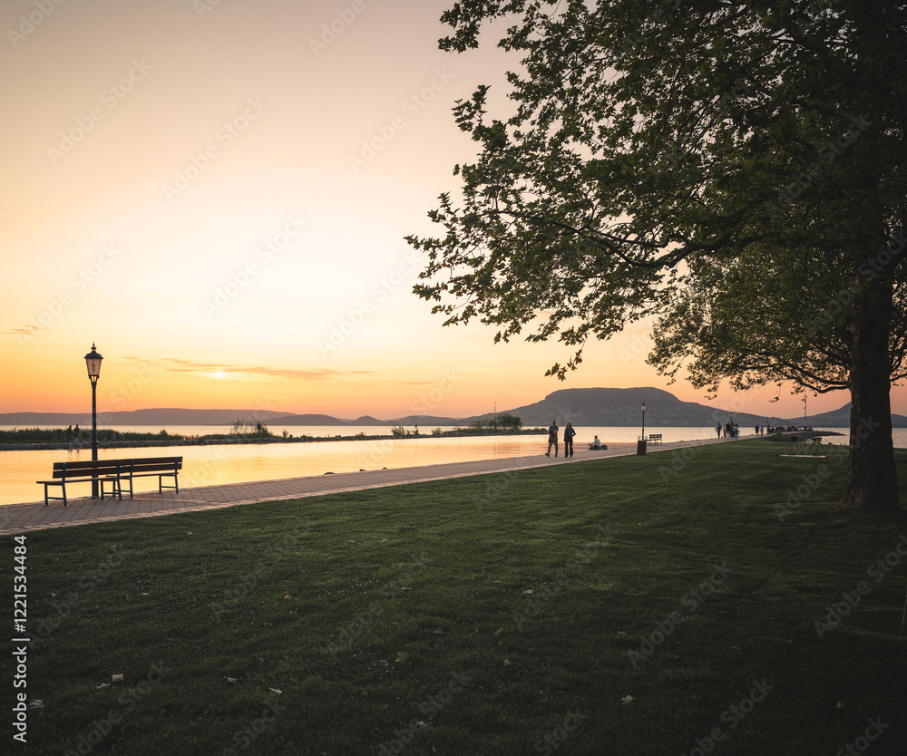 Nice sunset over lake Balaton at Fonyód, Hungary