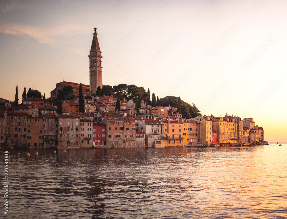 Sunset over the old town of Rovinj, Croatia