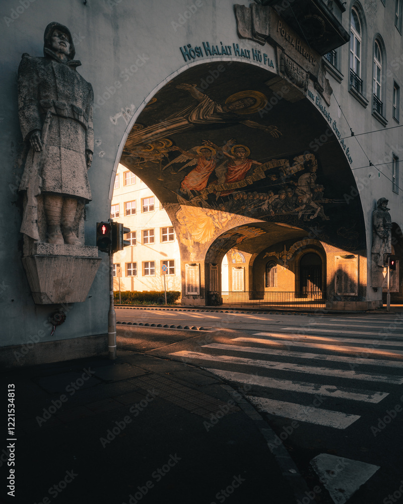 The iconic gate of heroes in Szeged, Hungary