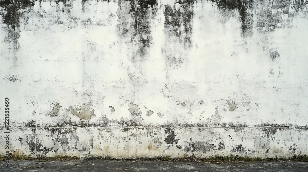 Obraz premium Frost-covered Ground With Cracked Wall and Sparse Vegetation in a Winter Landscape at Midday