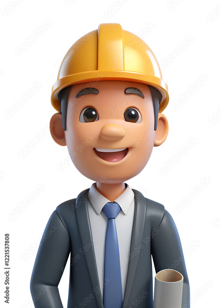 Man smiling, wearing hard hat, holding plans, gazing, concept of construction, engineering, building. Man smiling, wearing hard hat, holding plans, gazing, concept of construction, engineering, building.