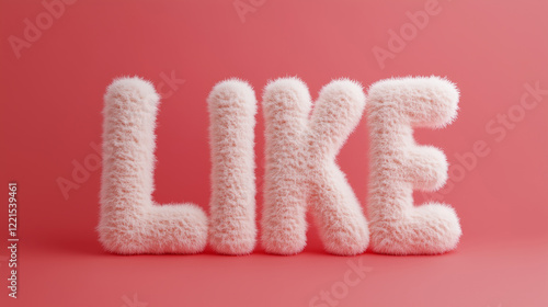 Soft pink plush letters forming the word like against a solid pink background creates a playful atmosphere of positivity and warmth photo