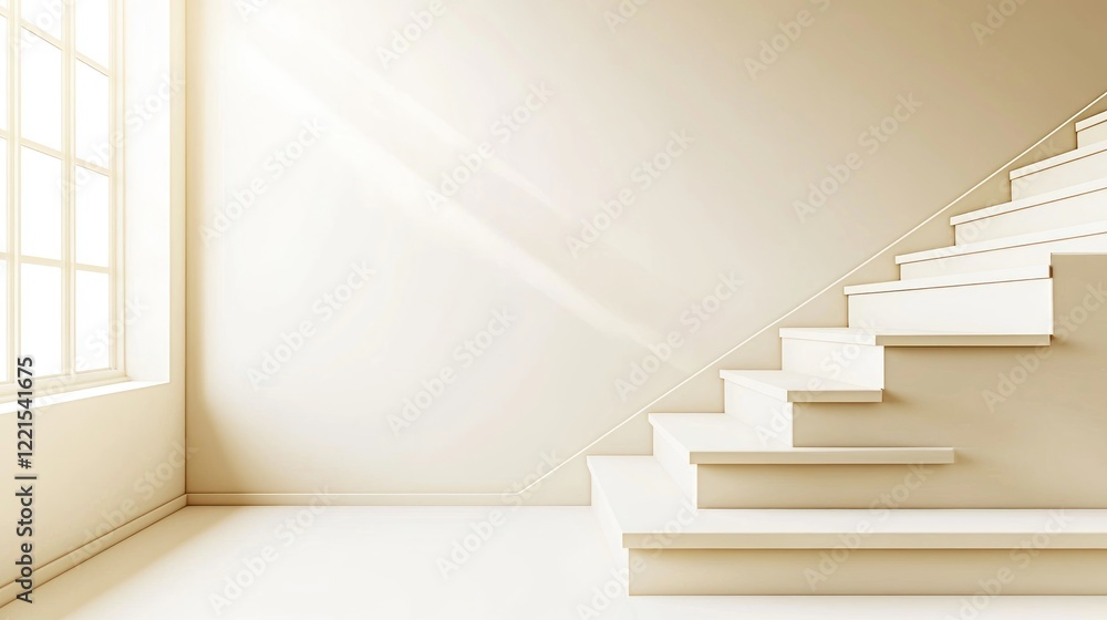 Sunlit Interior Staircase, Modern Room, Minimalist Design, Home Decor Sunlit Interior Staircase, Modern Room, Minimalist Design, Home Decor