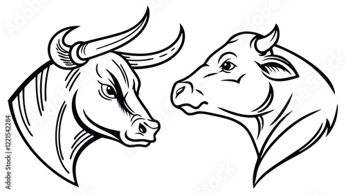 Black and White Bull and Bear Stock Image for Financial Charts